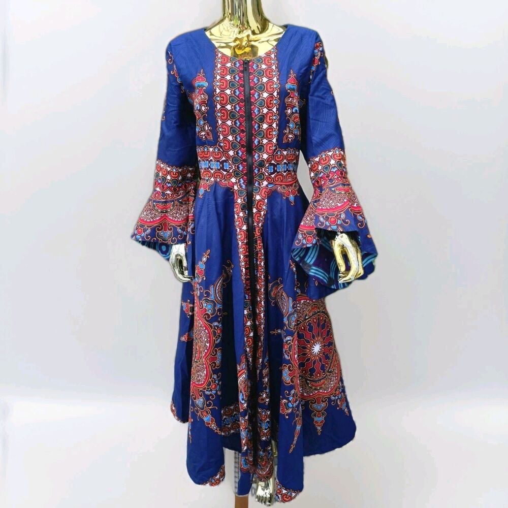 Ray Darten Oriki Blue Zip Front Jacket Dress Bell Sleeve  Fit & Flare  Size 2X